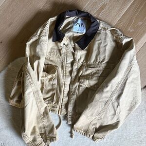 Zara Beige Jacket with Dark Collar